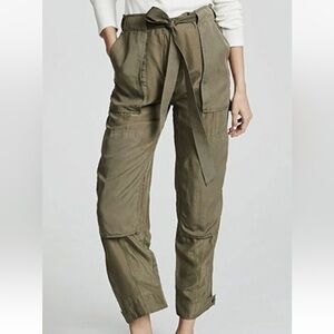 Rag & Bone HENRI 100% Silk Pants Military Cargo Pockets Belt Crop sz 2 NWT